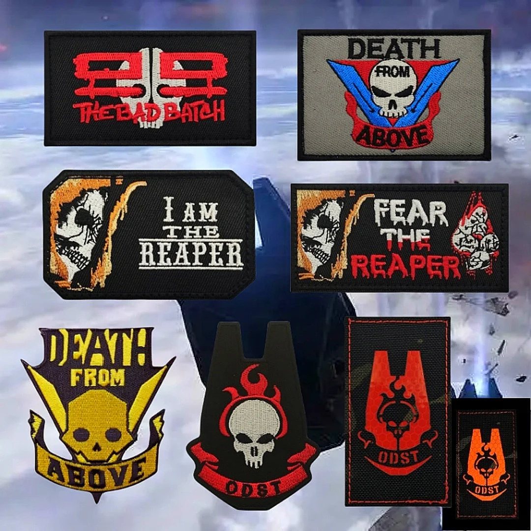 

Hello Odst Game Peripheral Embroidery Patches FEAR THE REAPER Morale Badge Tactical Armband Klett Patches Backpack Sticker