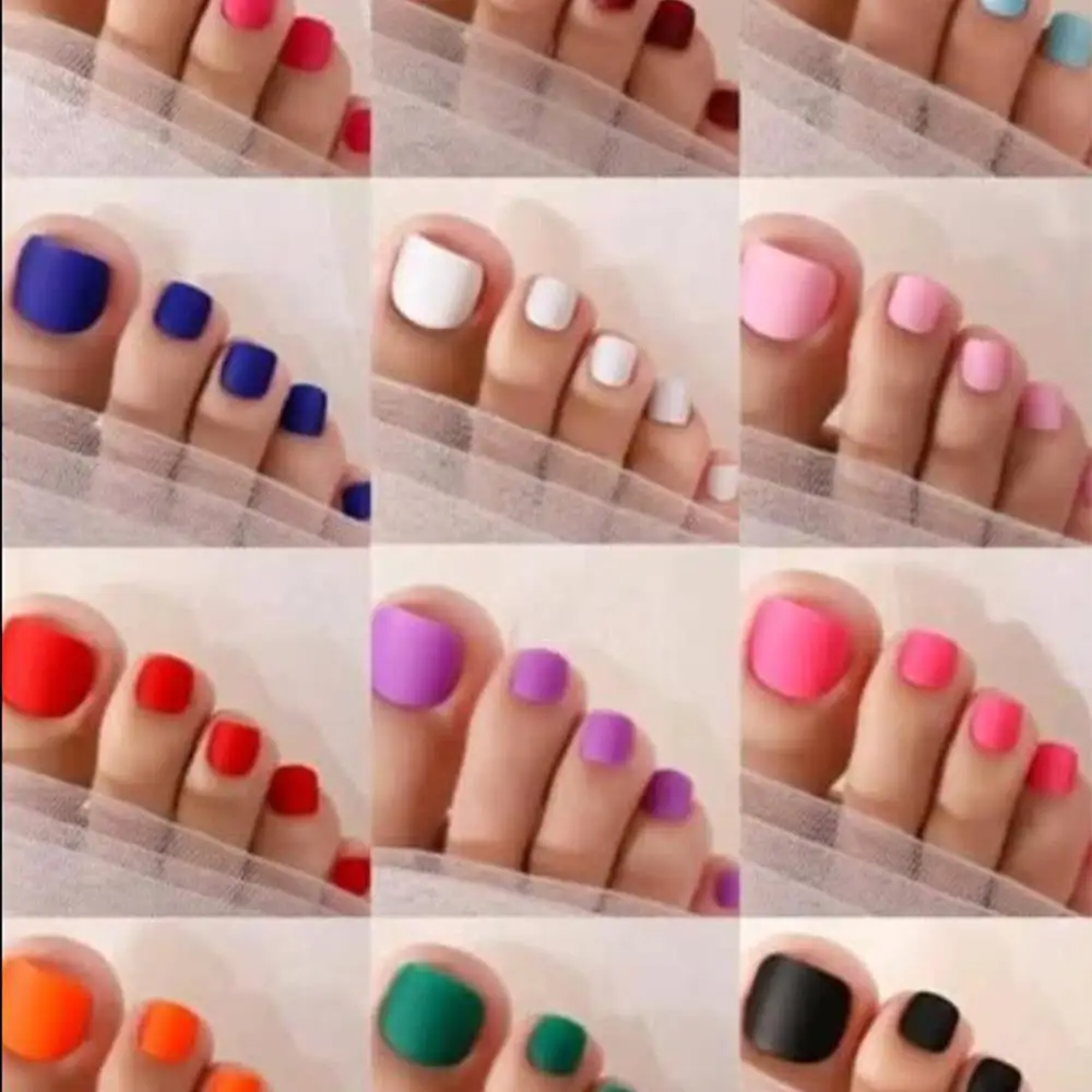 96/288개 단색 프레스온 발톱 짧은 사각형 풀커버 가짜 발톱 착용 가능 탈부착 가능한 인조 발톱 팁 매니큐어 T