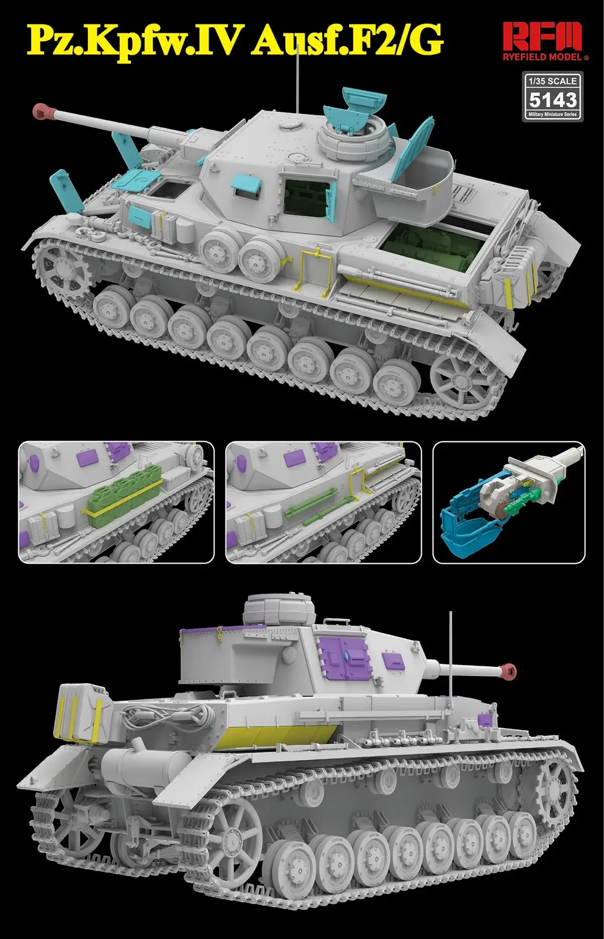 라이필드 모델 탱크 모델 키트 RM-5143 Sd. Kfz.161/1 IV형 전차 F2/G(3D 프린팅 포함) 1/35 DIY 조립 모델