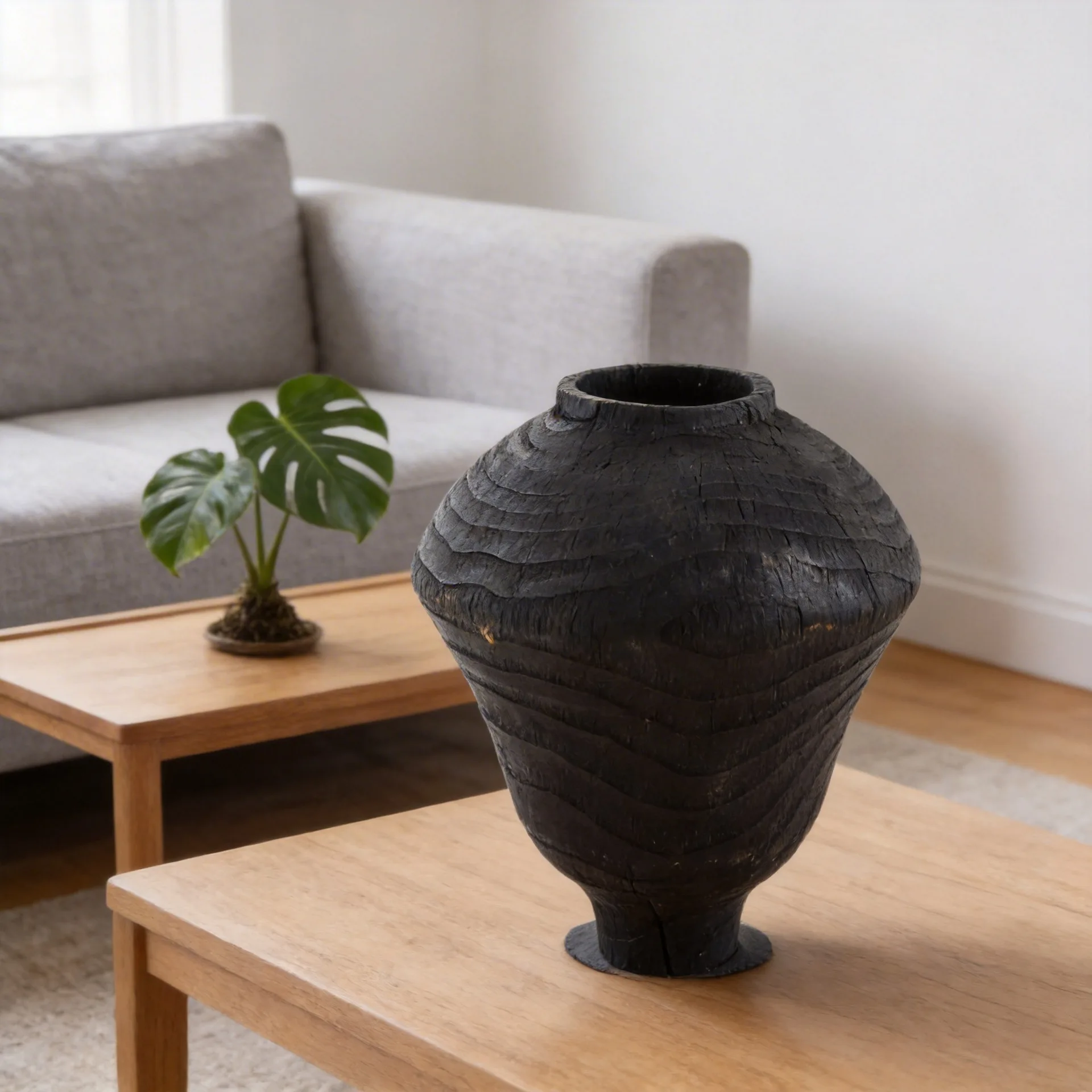 Charred Black Wood Vase Wabi‑Sabi Style Handmade Wooden Vase Home Hotel Showroom Decor Ornament Tabletop Photography Prop Gift