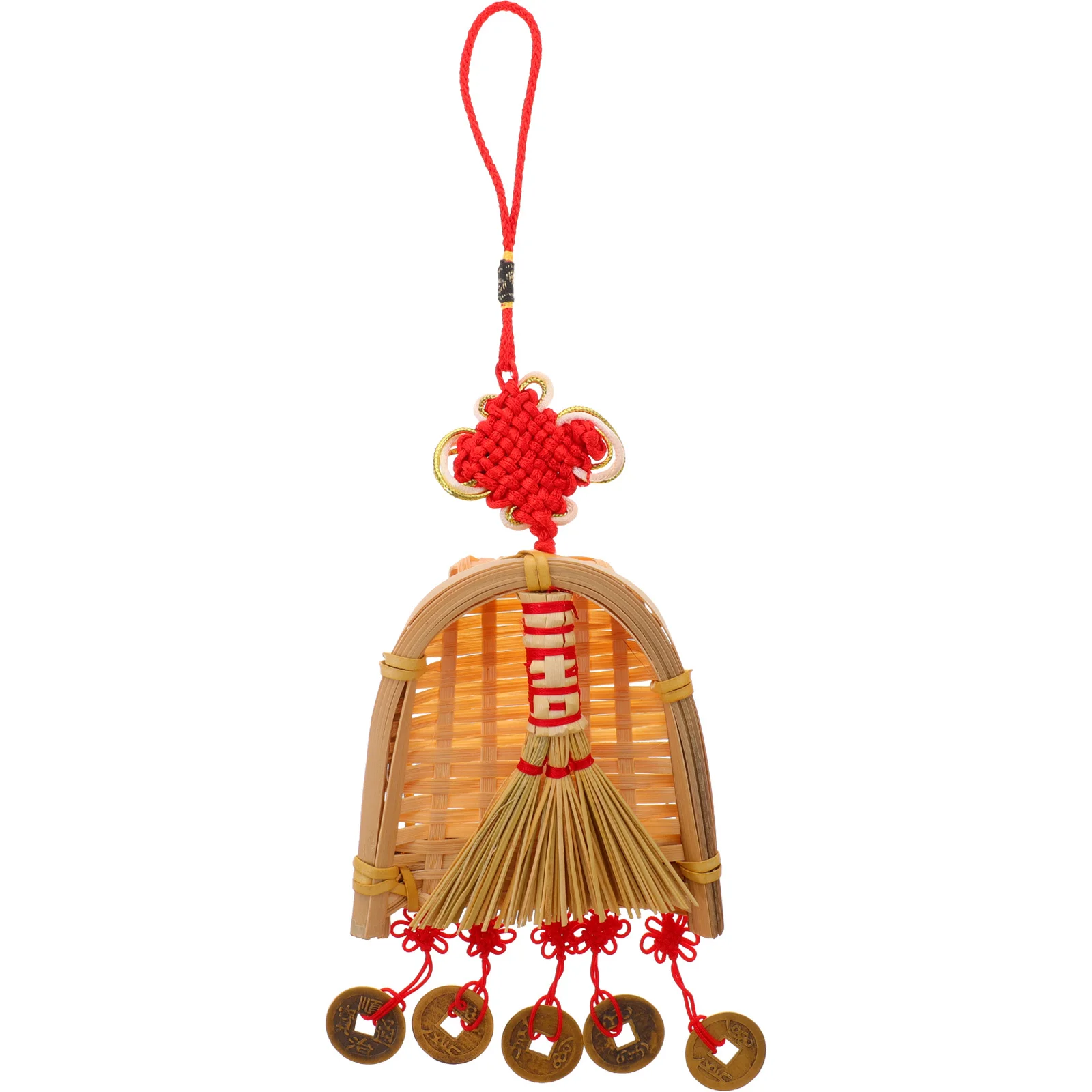 

Chinese Broom Dustpan Coin Knot Hanging Ornament Traditional Chinese New Year Pendant Spring Festival Decor Front Door Bonsai