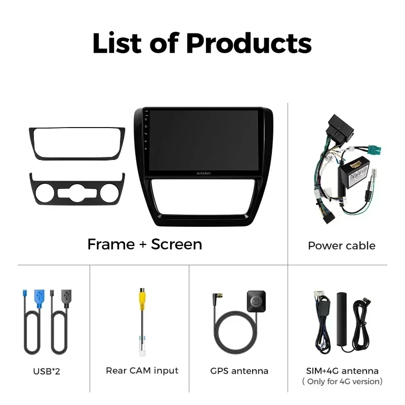 Ainavi Car Radio For Volkswagen VW Jetta 6 MK6 Wireless Carplay Android Auto Multimedia Player Car Stereo 48EQ GPS DSP 2 Din
