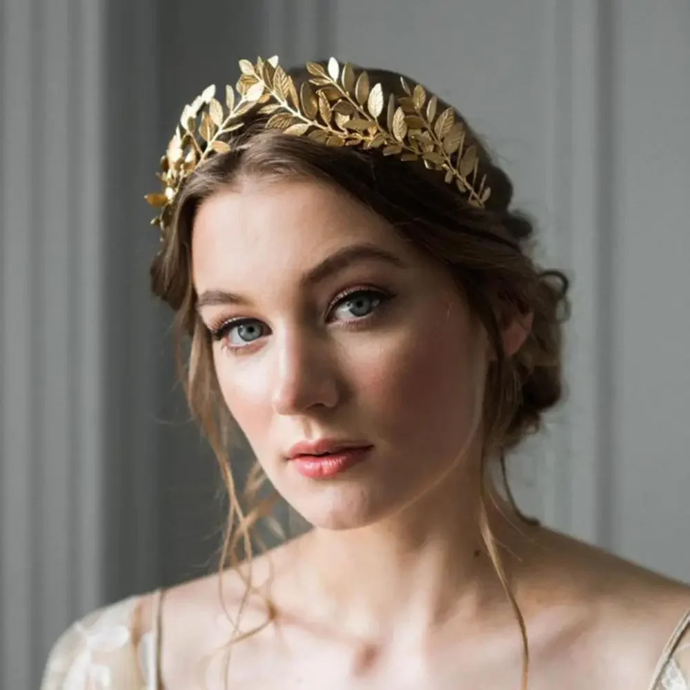 Fashion Gold Steel Women Leaves Crown Headband Wedding Party Headwear Hair Accessories