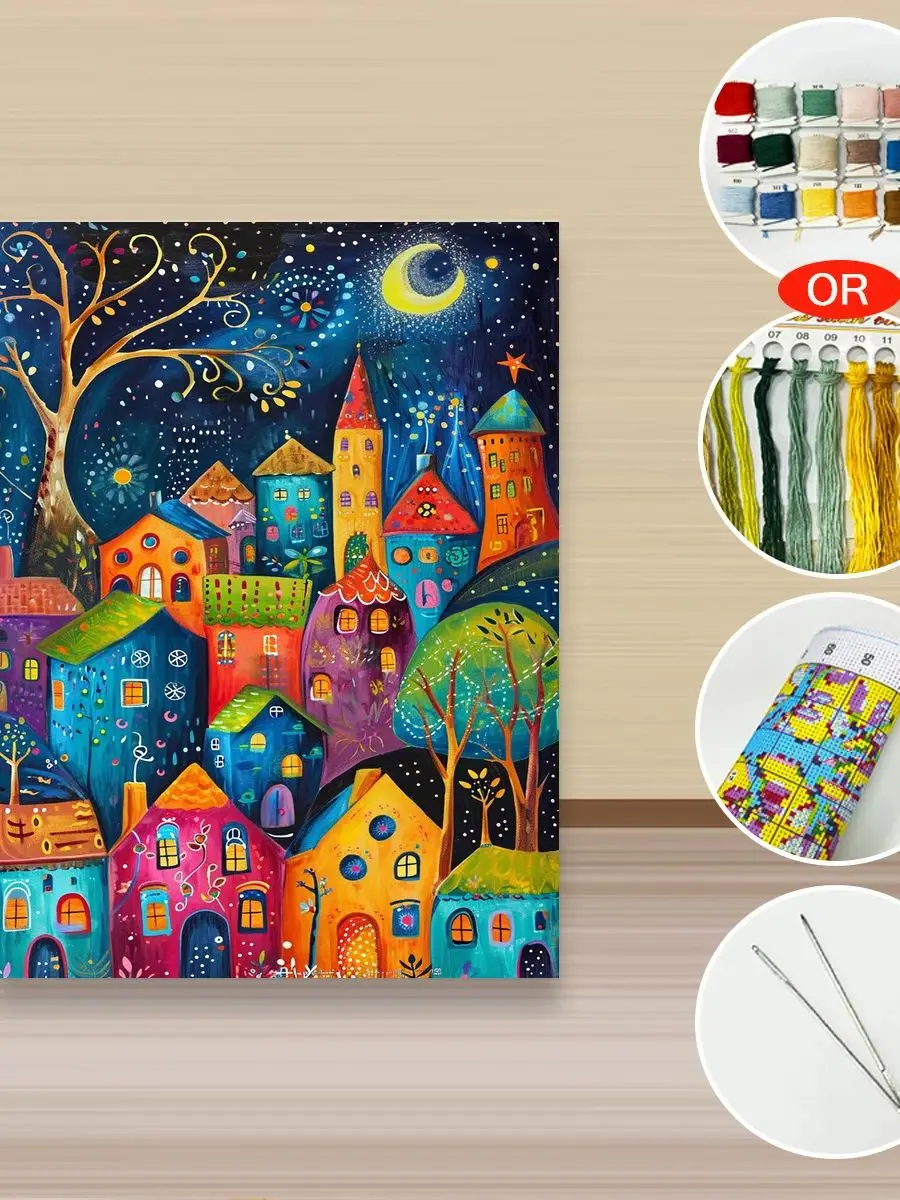 1 Stück 30x40cm/11,8x15,7 Zoll, 11CT/14CT Druck Kreuzstich DIY-Set Neujahrsgeschenk, entspanntes Stickset für Anfänger, Märchennacht – Detail 1