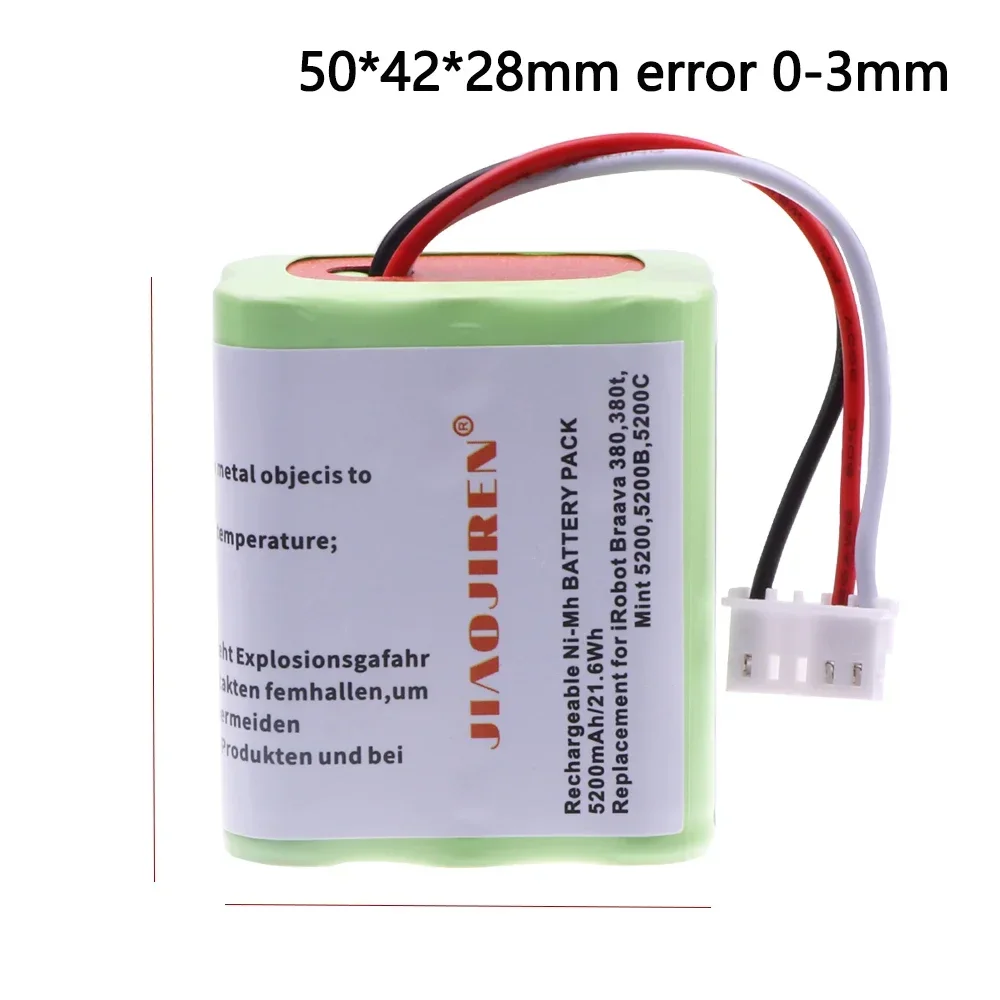 NI-MH 5200mAh7.2V Battery for iRobot Braava 380T 380 390T Mint 5200 5200B 5200C Vacuum Cleaner upgraded 3000MAH NI-MH Battery