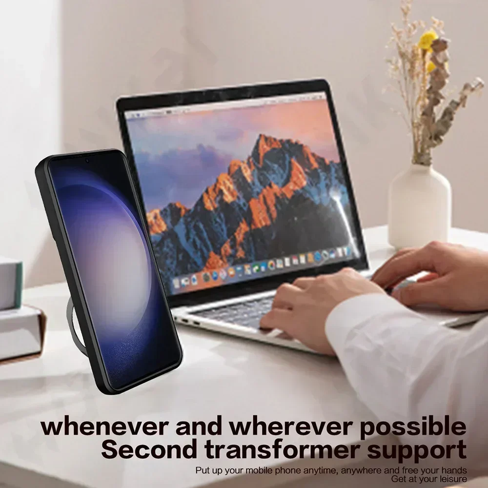 حافظة مضادة للصدمات مغناطيسية لهاتف سامسونج جالاكسي S24 S23 Ultra S23 24 Plus S23FE غطاء حامل حلقي للكاميرا الدوارة