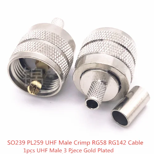 1pcs Connector SO239 PL259 UHF Male Plug Crimp RG316/RG58/5DFB/LMR400 Cable RF Coaxial adApter Right Angle Elbow Connectors