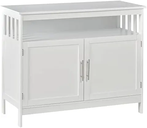 

Sideboard Buffet Cabinet, Modern Kitchen Cabinet, Coffee Bar Cabinet with 2-Level Shelf and Open Compartment, White