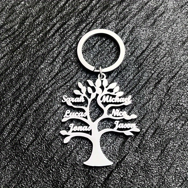 Personalized Custom Tree Of Life Stainless Steel Name Keychain Couple Keychain Family Member Names Pendant Personalized Gift