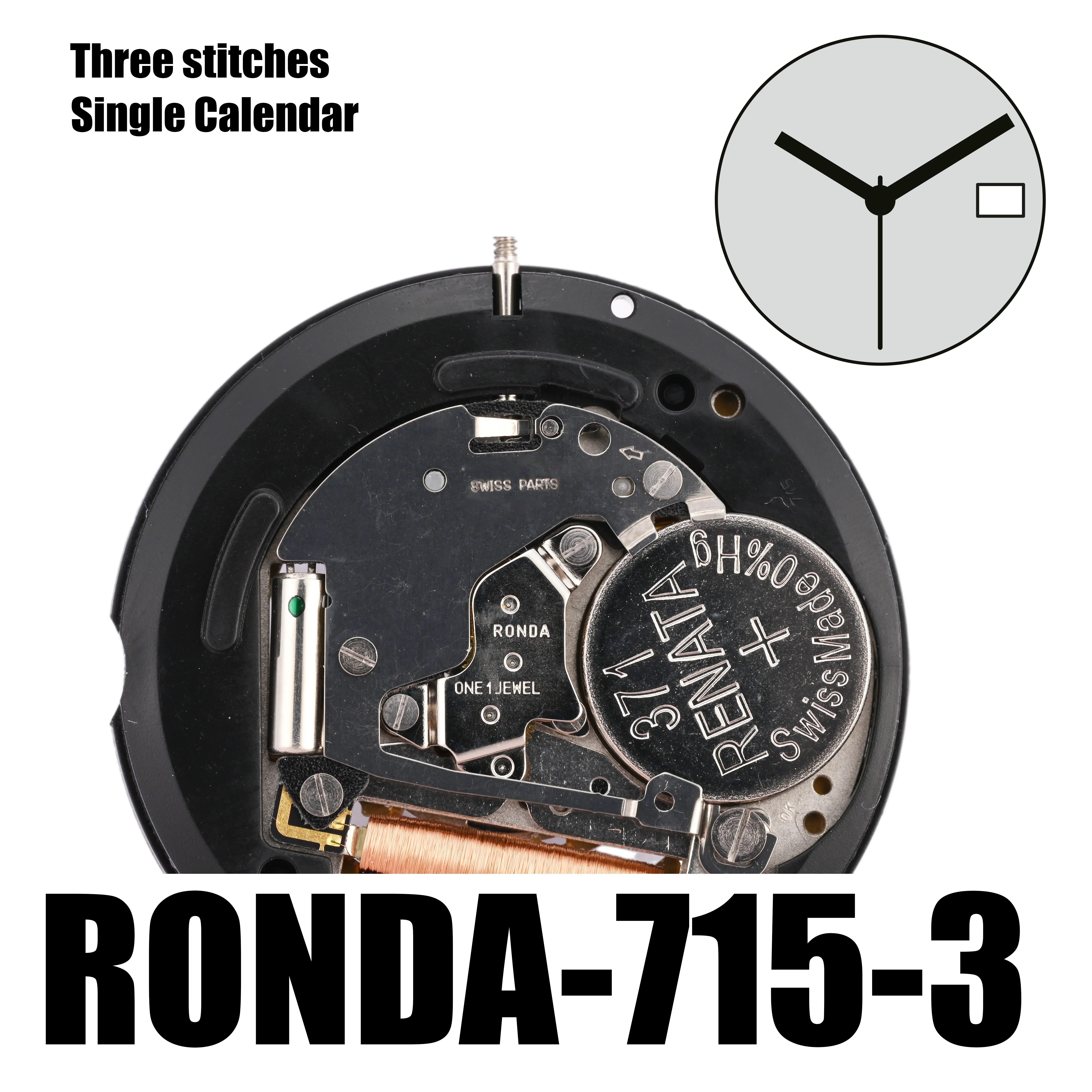 715 Movement Ronda 715-3 Movement Analog Quartz normtech – Kaliber 715 |  RONDA normtech 2.5mm 11½ Date, 3 hands