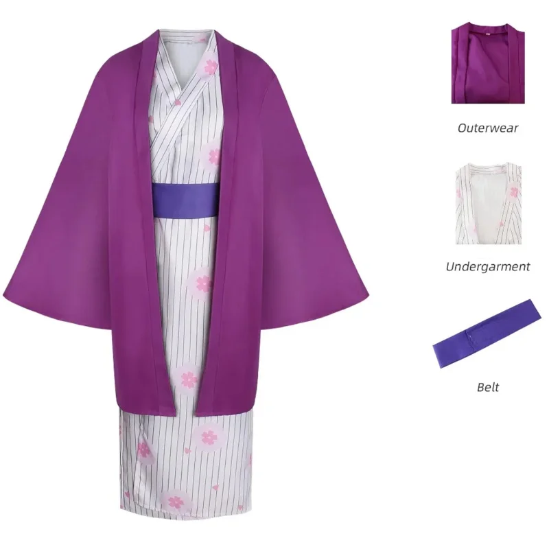 

Anime Kanroji Mitsuri Cosplay Costume Wig Kimono Dress Women Suit Halloween Party Clothes Wig