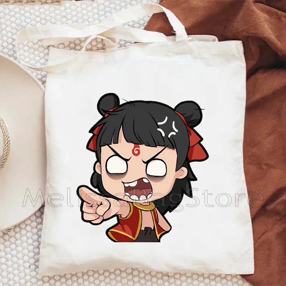 Cute Cartoon Ne Zha Ao Bing The Demon Boy Chinese Anime Bags Women Aesthetic Shopper Bag Girl Handbags Totes Shoulder Canvas Bag