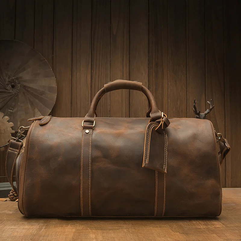 

Handmade cowhide retro travel bag men's large-capacity mad horse leather locomotive bag cowhide crossbody portable duffel bag fa