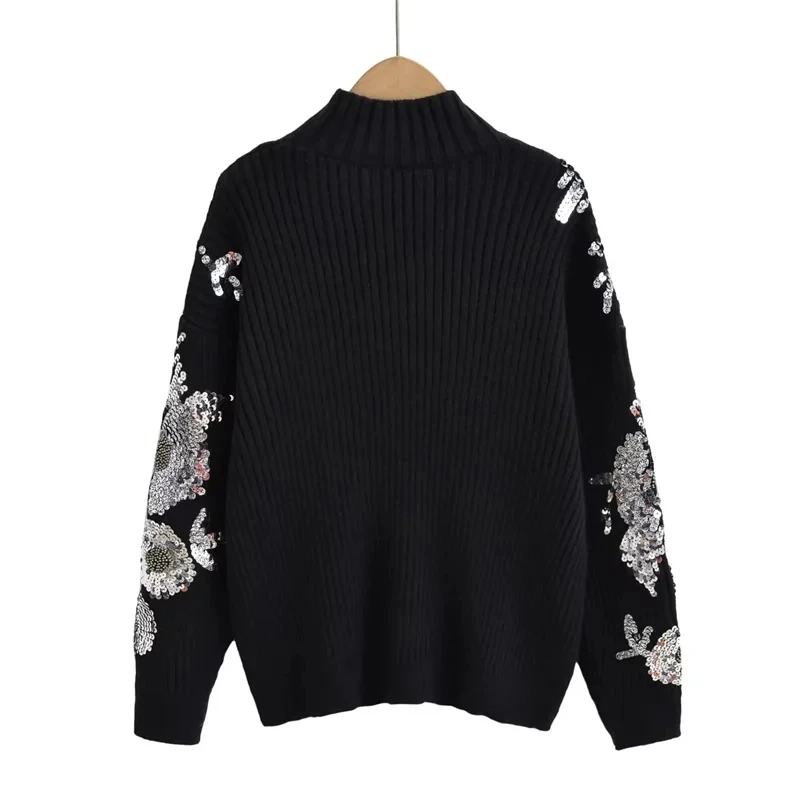 KEYANKETIAN Autumn /Winter Women Pullover Sweater Sequined Beading Floral Decoration Padded Knitwear Female Stylish Crop Top