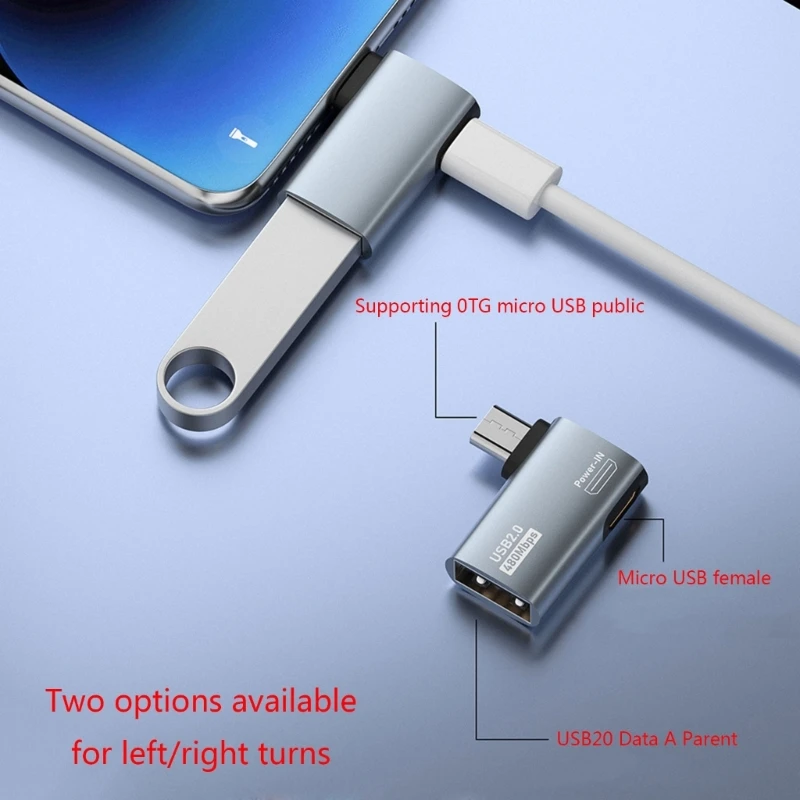 OTG Cable Adapter 4K 90 Degree Left Angle Powered Micro USB To USB OTG Adapter For TV Tablet Fire TV Stick 4K