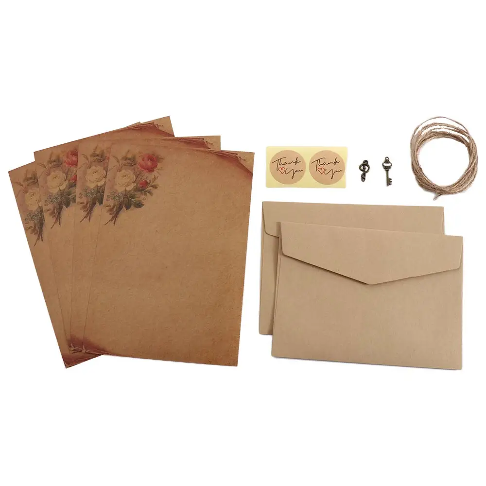 Brown Stationery Kraft Paper with Rope Letter Paper Valentine's Day Writing Paper Letter Pad Envelope Retro Vintage