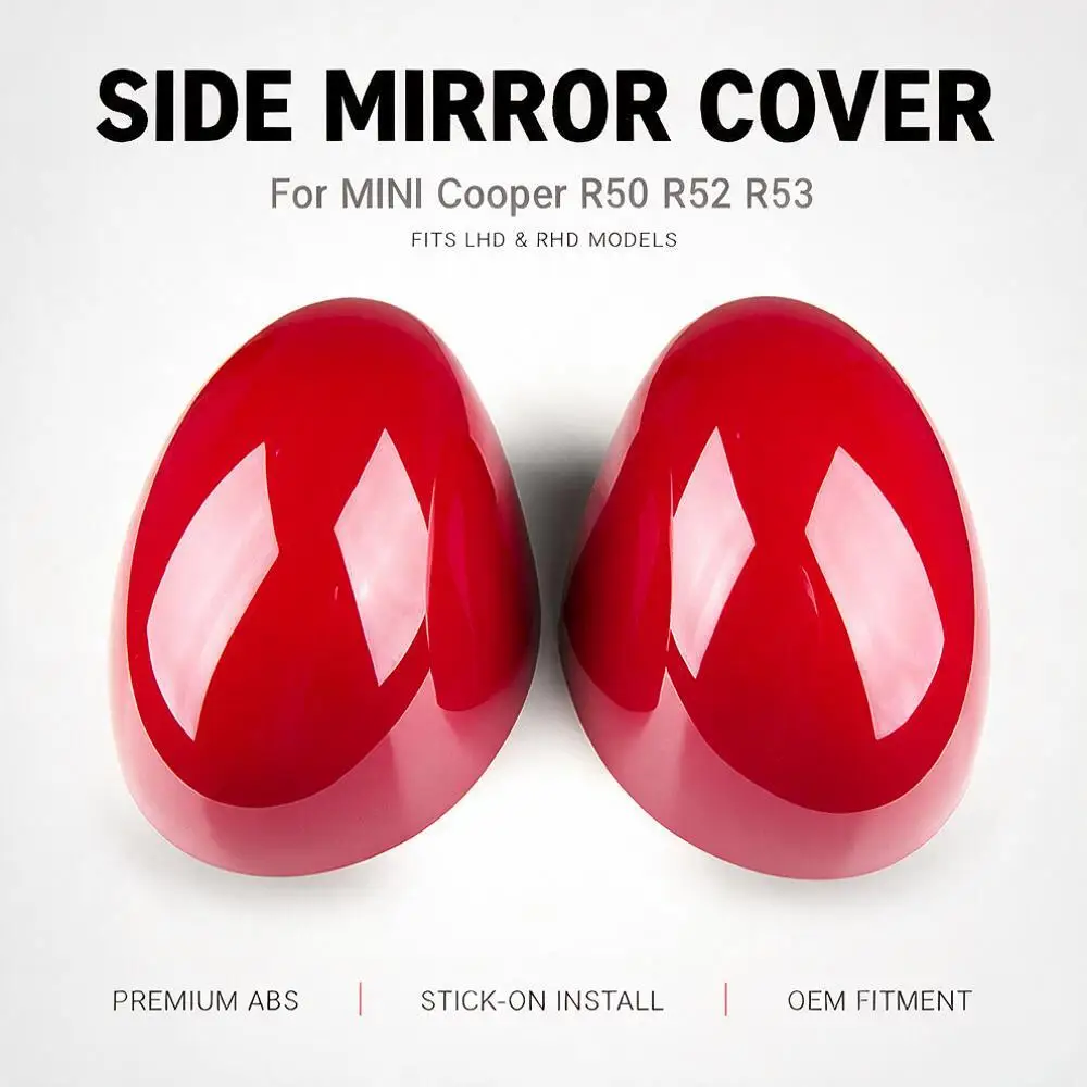 For MINI Cooper R50 R52 R53 2001-2008 PC Material Solid Color Mirror Caps Cover Side Mirror Stick-on LHD RHD 1 Pair