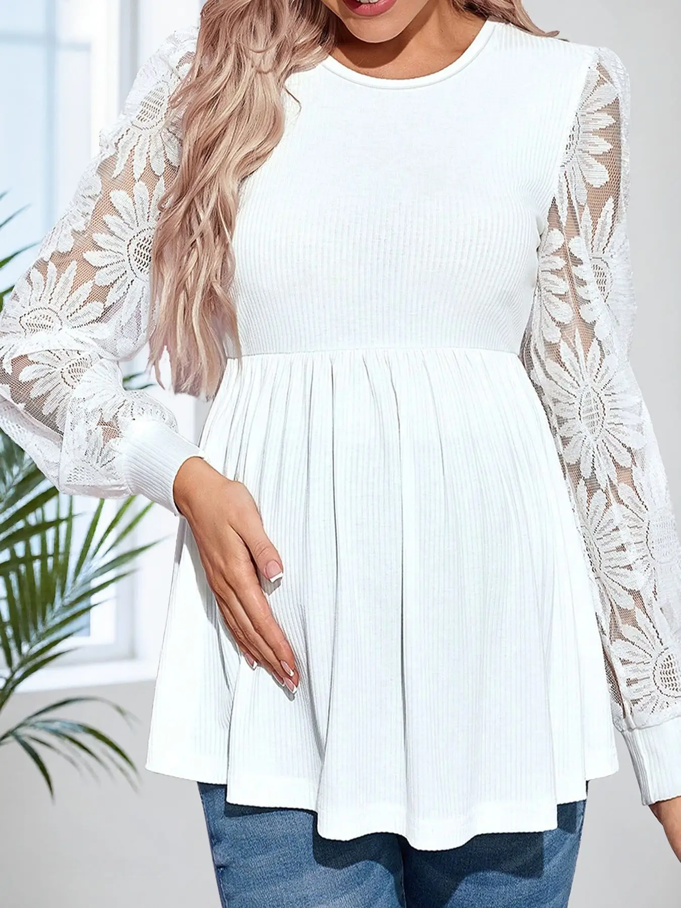 Stylish Lace Hollowed Out Maternity Clothes Spring Fall Pregnant Women Long Sleeve O-Neck Blouse Shirts Top Pregnancy Clothing