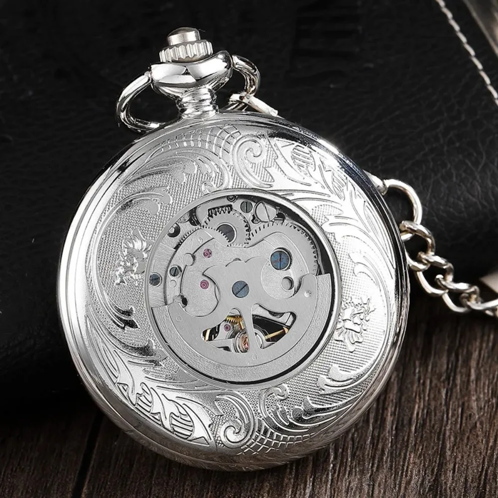 Sun Flower Hollow Design Mechanical Pocket Watch Vintage Steampunk Circel Dial Engraved Fob Hand Wind Steampunk Male Gifts Clock