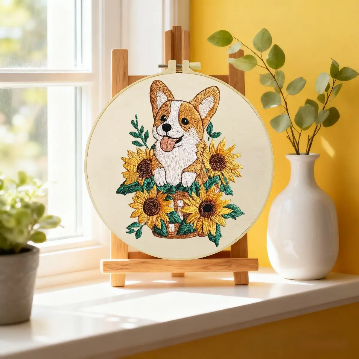1 Stück 20X20CM/15X15CM 7,87/6,3 Zoll Corgi Stickerei Starter-Kit DIY-Kit DIY-Stickerei-Set Handarbeiten Nadelkunst Malerei – Detail 1