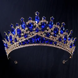 Luxury Blue Crystal Bridal Tiaras And Crowns For Women Bride Party Rhinestone Prom Diadem Wedding Bridal Hair Accessories Jewely