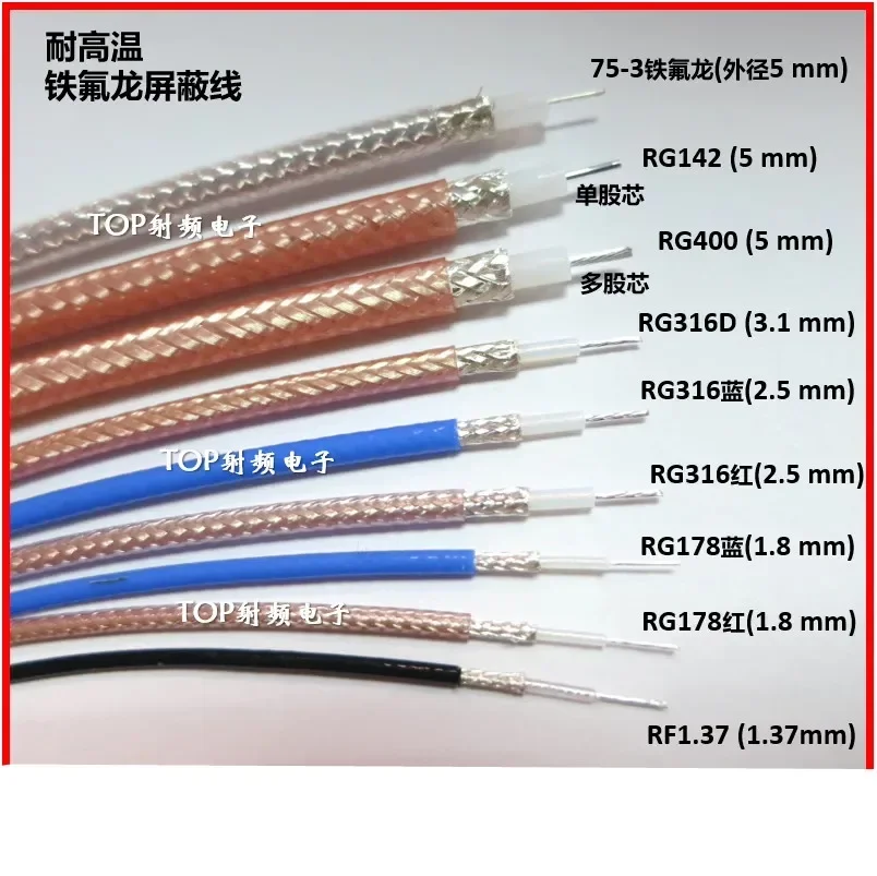 5pcs RG142 feeder double shielded wire RF1.37 RF wire RG400 silver plated RG316 Teflon RG178 single core