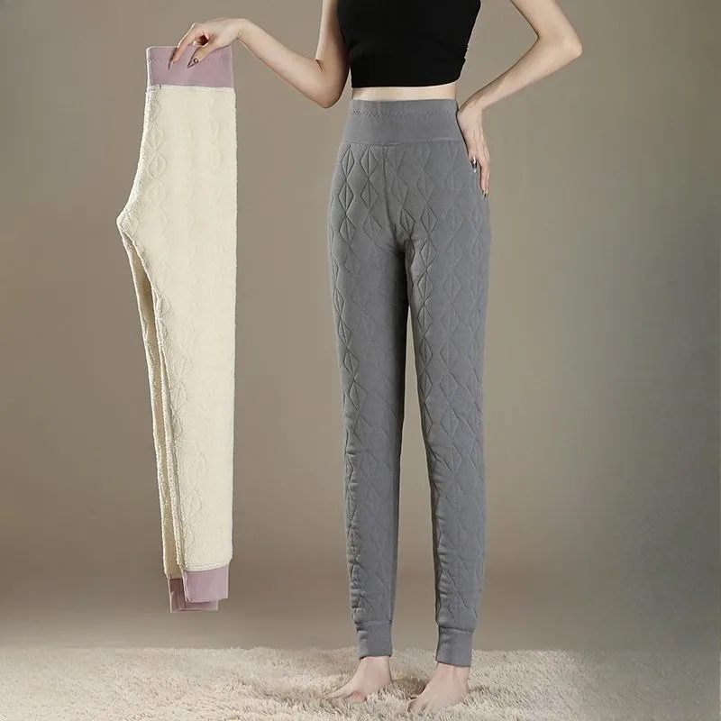 السيدات عالية الخصر سميكة السراويل القطنية الحرير المنزل وفي الهواء الطلق اصطف السراويل الدافئة لخريف وشتاء TT243 #2
