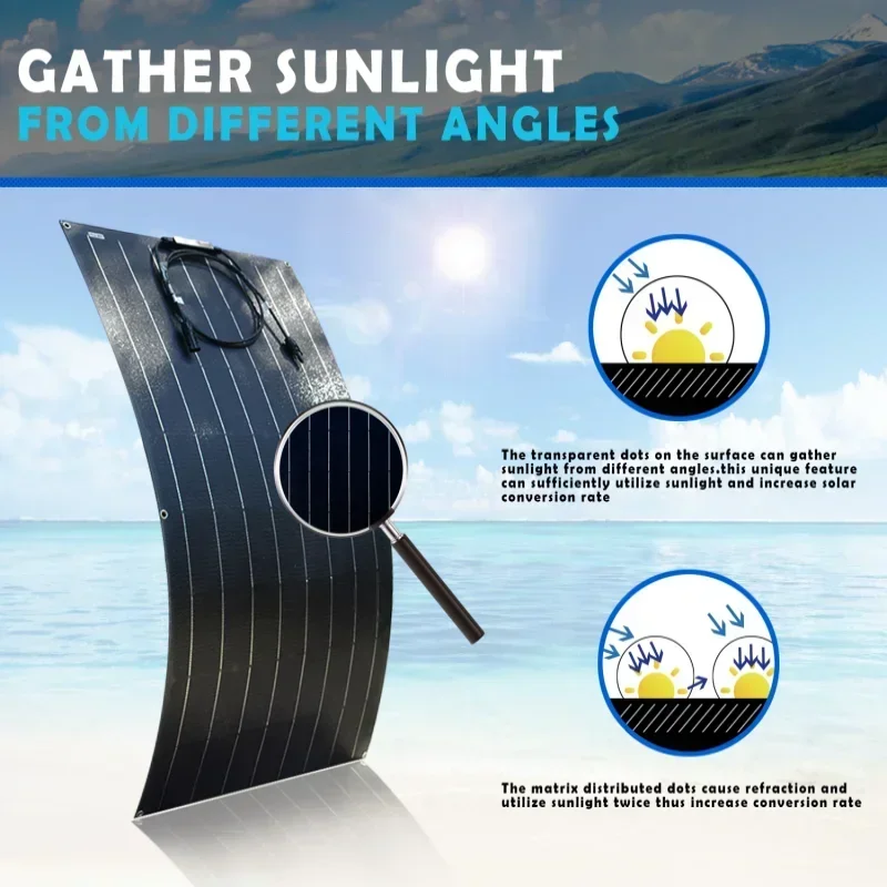 500W 1000W 1500W 2000W Flexible Solar Panel Suitable for RV Boat Car Household Camping 18V 36V Battery Charger Solar Panel Kit