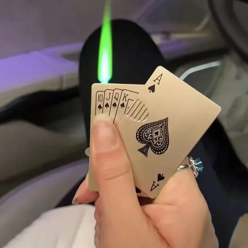 Metal Playing Cards Jet Lighter Unusual Torch Turbo Butane Gas Lighter Creative Windproof Outdoor Lighter Funny Toys For Men
