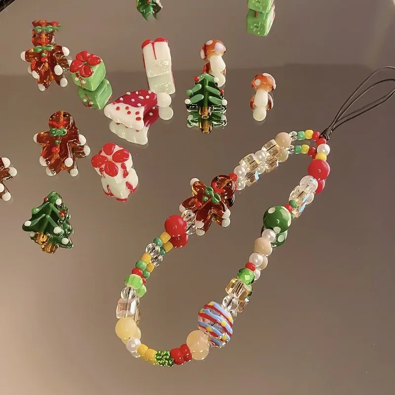 

Christmas Tree Gingerbread Man Glass Hand-Painted Bead Loose Beads Diy Accessories Material Mobile Phone Chain Necklace Bracelet