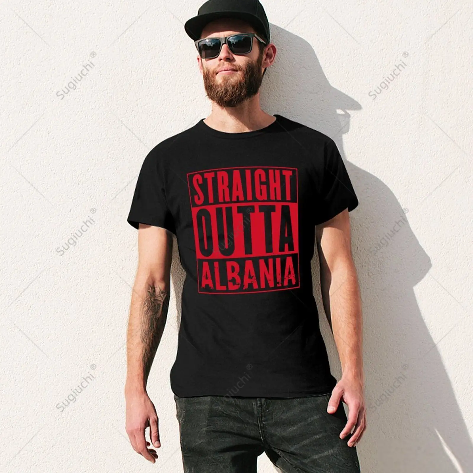 Unisex Men Straight Outta Albania Great Travel Outfit & Gift Idea Tshirt Tees T Shirts Women Boys 100% Cotton T-Shirt