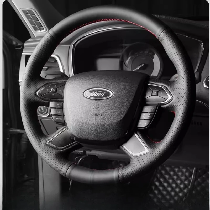 

Чехол на руль автомобиля из натуральной кожи, черный, с противоскользящим покрытием, ручной работы, для Ford Taurus 2015-2019.