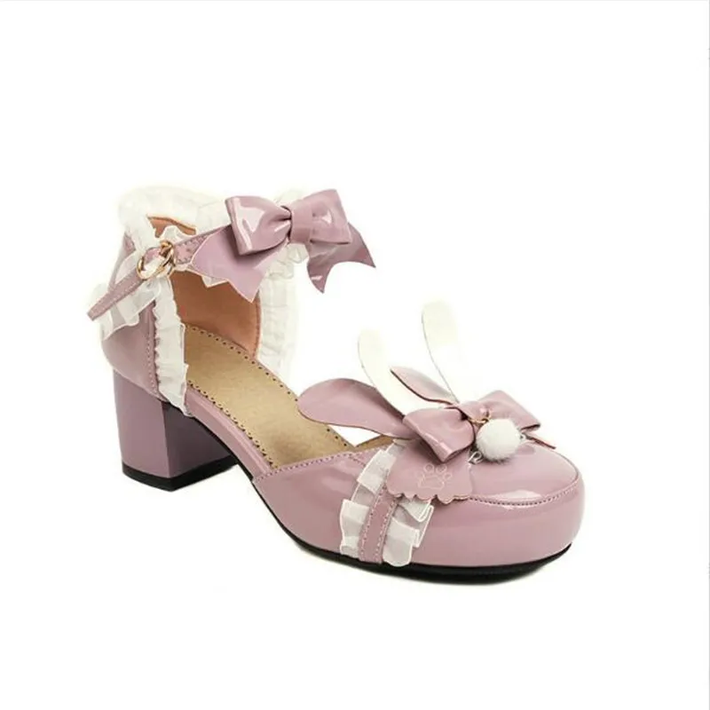 Zapatos de encaje con volantes de Lolita para mujer, calzado de Boda nupcial con lazo, tacón alto, vestido de princesa bordeado, Size30-43