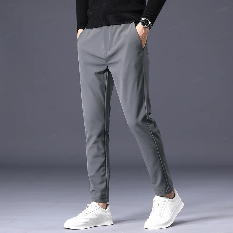 Brand Clothing Autumn Winter Stretch Casual Pants Men Business Slim Elastic Waist Jogger Outdoors Korean Classic Trousers Male