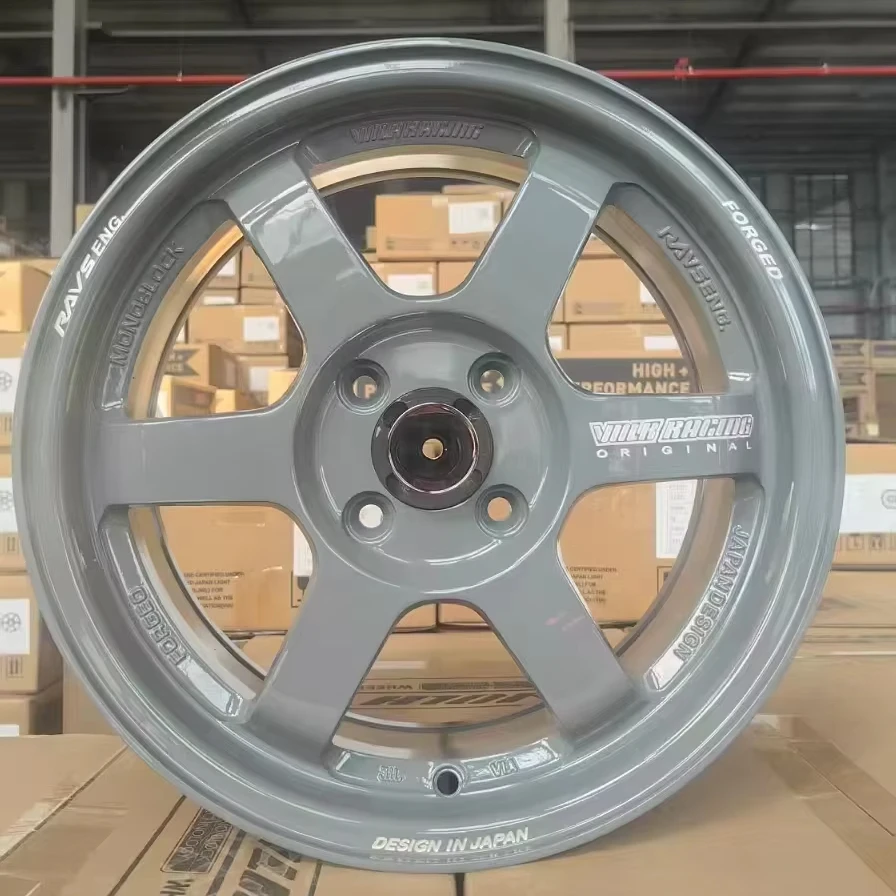 Custom Gray Color Racing Car Wheels TE37 15x6.5J Alloy Wheel 4X100 4X114.3 ET40mm Casting Aluminum Wheels Volk Style for Civic