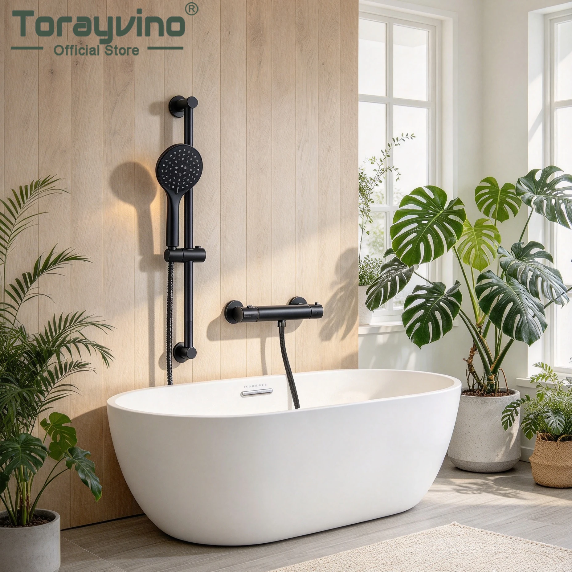 Torayvino Thermostatic Bathroom Bathtub Black Shower Faucet Set Tub Wall Mounted Sink Faucets Shower Systerm Bath Mixer Tap