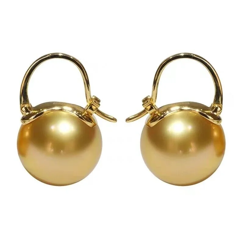

1PC Huge AAAAA 11mm Natural south sea genuine gold round loose pearl earrings