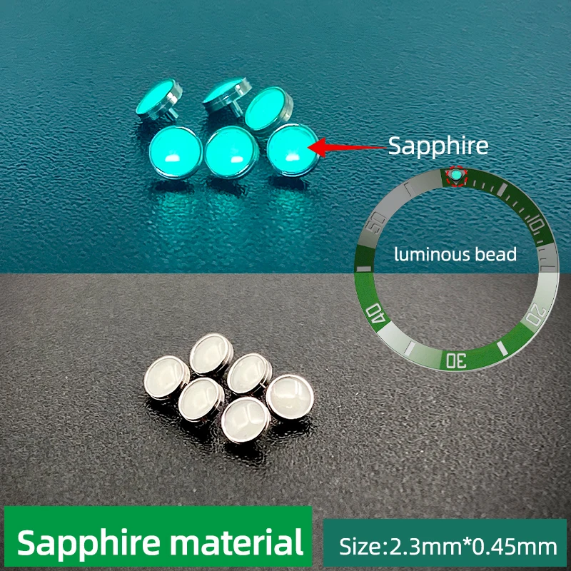 Sapphire material blue-green luminous point Beads Luminous Pip Watch Bezel Insert 12 O’Clock Mod Parts Replacement for Rolex