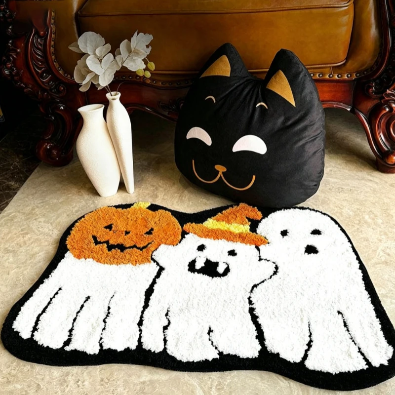 Living Room Carpet Soft Comfortable Faux Cashmere Floor Mat Cute Ghost Pattern Rug Halloween Style Carpets Home Decoration Mats