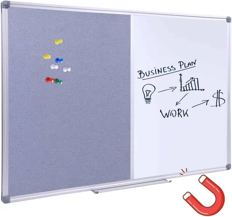 

36x24 Inch Cork & Dry Erase Combo Board - Magnetic Whiteboard & Bulletin Board for Office, Home, Classroom with Aluminum Frame &
