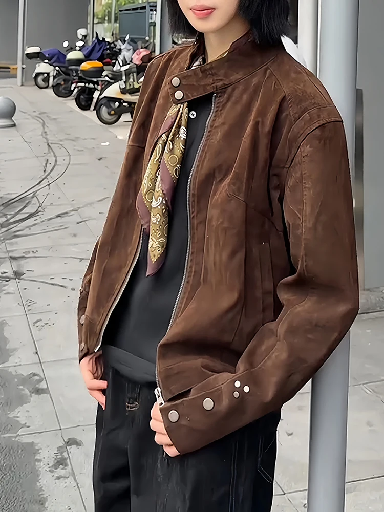 

Retro American Brown ort Harington Jaet Men's Spring Autumn Cleanfit Haome oulder Stand Collar Workwear Jaet