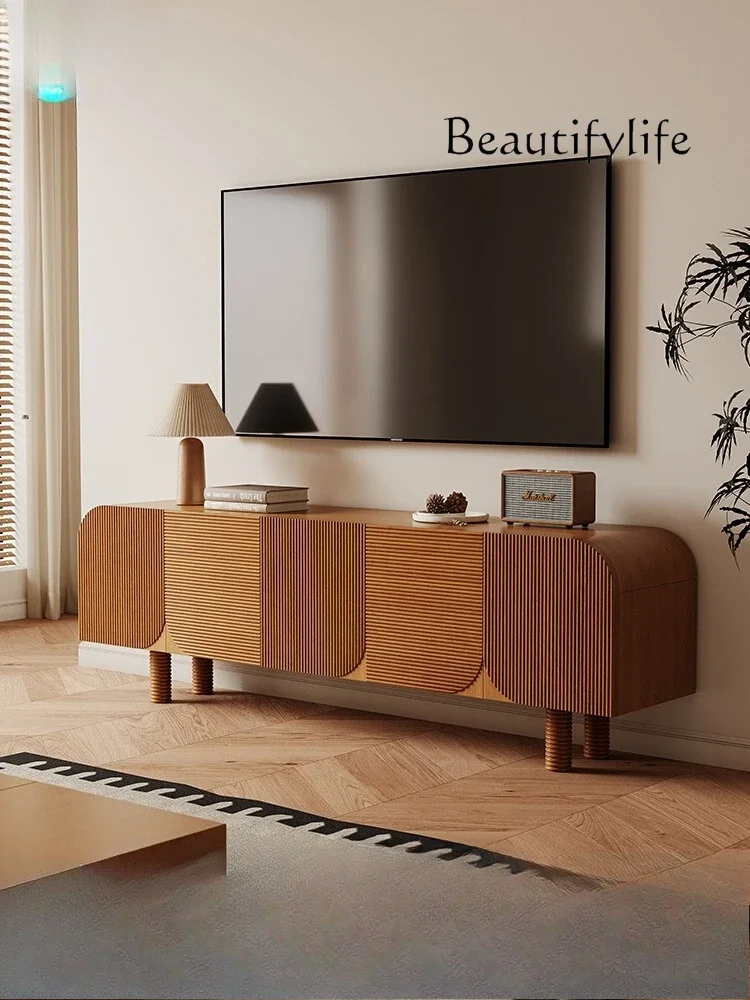 

ZL French medieval retro TV cabinet rectangular locker household high-footed floor solid wood cabinet