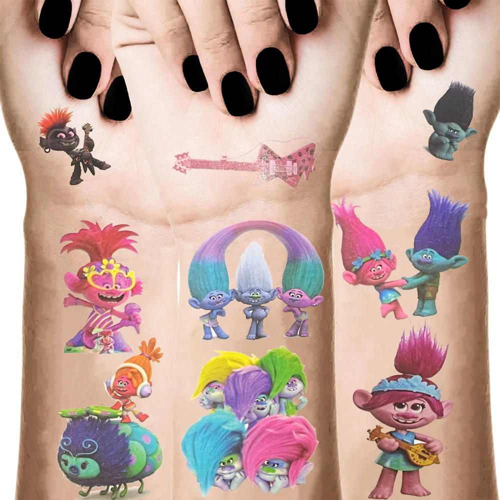 Trolls Tattoo Stickers Waterproof Trolls 2 Music Fans Kids Event Supplies Sticker Kids Children Boy Birthday Party Gift Toys