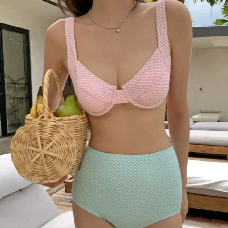 ملابس سباحة بيكيني نسائية عالية الخصر تغطي مثير Vacay Pure Desire عطلة الشاطئ قطعتين ملابس سباحة خيار الصدر الصغير