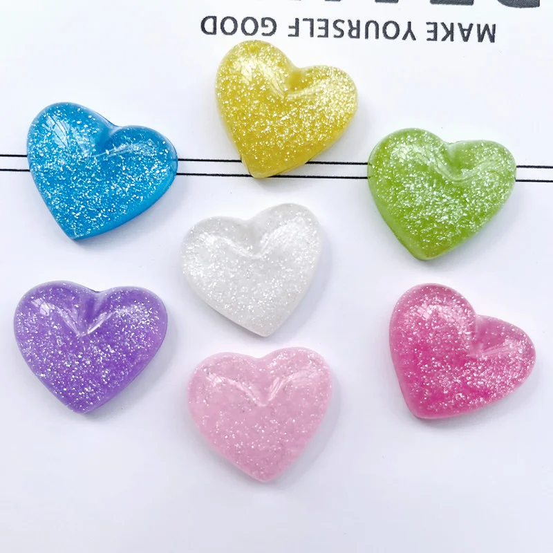 10Pcs Transparent Glitter Heart Resin Flat Back Charms DIY Hair Clips Phone Cover Nightlight Handmade Craft Making Supplies