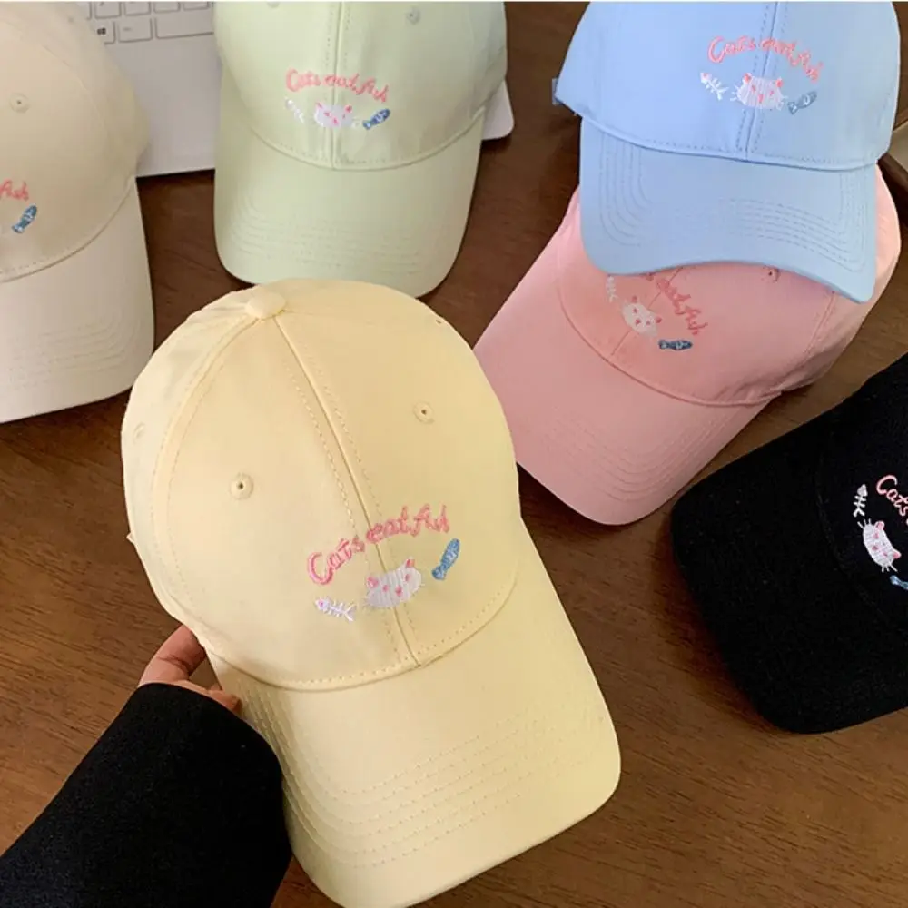 

Простая бейсболка с рисунком кота и вышивкой, солнцезащитный крем, повседневная солнцезащитная шляпа, милая мягкая фуражка, спортивная кепка