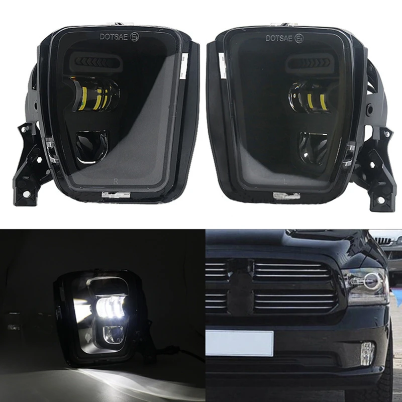 For Dodge Ram 1500 2013-2018 LED Fog Lights White DRL Bumper Driving Lamps Waterproof Car Accessories 12V