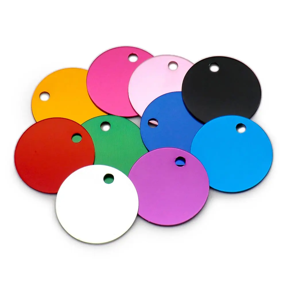 Großhandel 20 Stücke Hund Id Tags Runde Aluminium Tag DIY Personalisierte Haustier Namensschild Gravur Anti-verloren Anhänger Kragen Zubehör – Detail 4