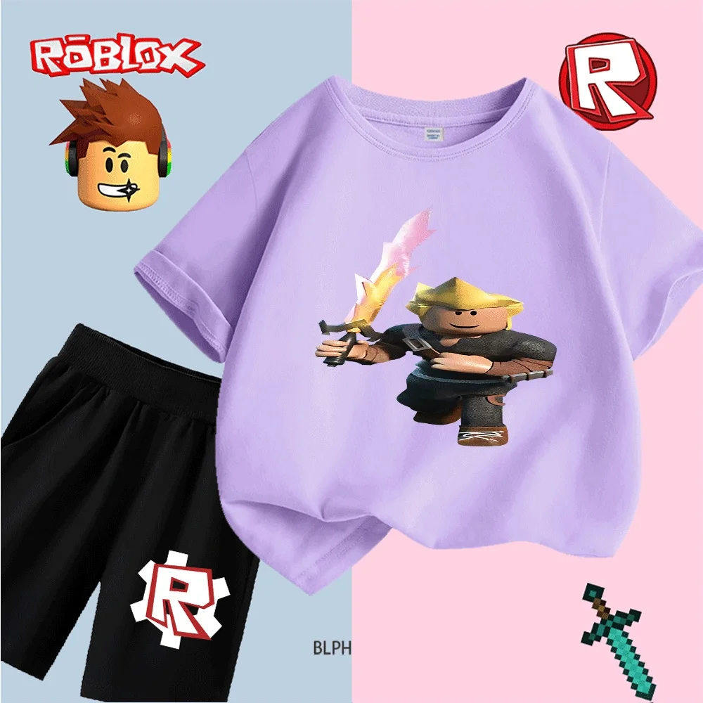 

Крутой комплект детских футболок с принтом персонажей Roblox и стильным дизайном с мечом для мальчиков и девочек