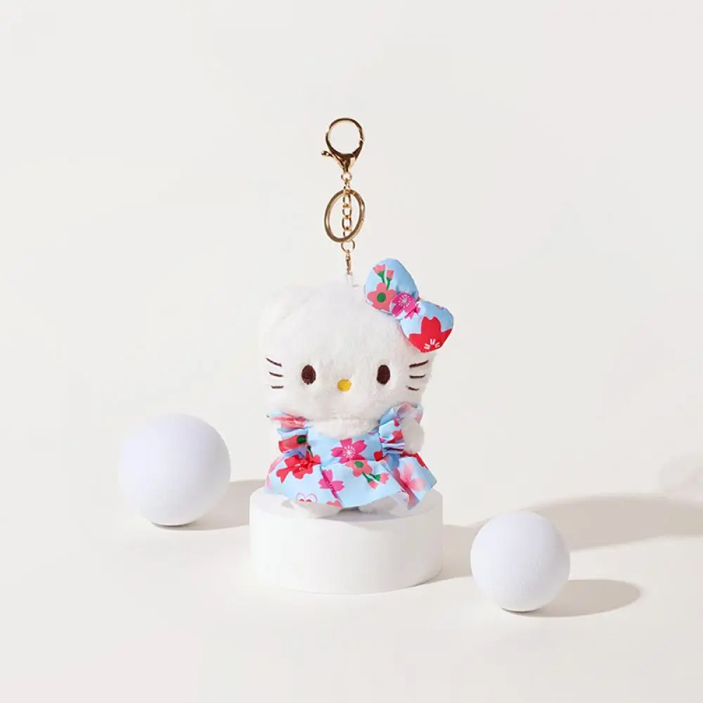 12cm Sanrio Hello Kitty sukienka kwiatowa pluszowy wisiorek klamra do kluczy wisiorek do plecaka Cartoon Anime peryferia urodziny prezenty świąteczne